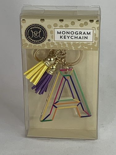 A Monogram Keychain with Purple￼ Yellow Tassels by Modern Expressions - NIB - Picture 3 of 4