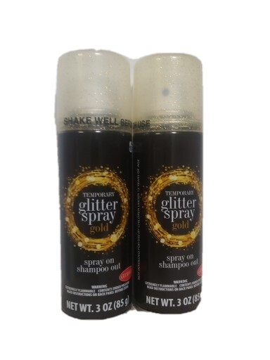 2x Goodmark Temporary Glitter Hair Spray 3oz, Gold Spray on 