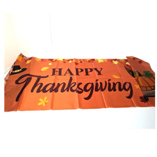 Thanksgiving Banner Flag Fall Autumn Turkey with Pumpkins Harvest Backdrop Decor