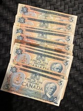 1979 Canadian 5 Dollar Bill Circulated. 1 Banknote !!!!!🇨🇦🇨🇦🇨🇦🇨🇦