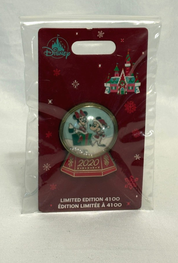 Disney Store Holiday 2020 Snow Globe Pin LE 4100 MICKEY MINNIE New On Card