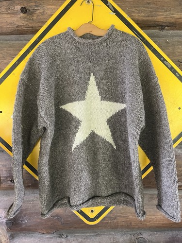 Vintage 90s Baggy Star Sweater Mens XL Wool Hand Knit Single Star Brown Sweater - Picture 4 of 4