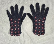 Beautiful Pair Antique Hand Crochet Ladies Gloves Dark Blue