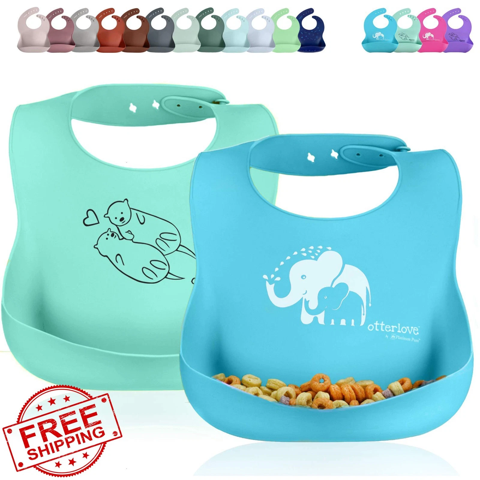 Otterlove Silicone Baby Bibs 6-48 Months 2-Pack Blue/Lime