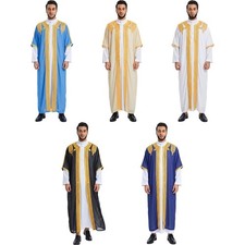 Men Clothes Prayer Robe Gold Costume Thobe Arab Jacket Embroidered Muslim Eid