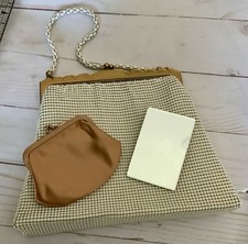 Whiting Davis White Mesh Kiss Lock Handbag, Change Purse, Mirror 3 Piece