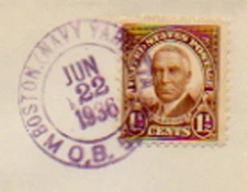 Massachusetts (Navy Yard Sta.) Boston M.O.B. 1936 violet double ring  1922-1953