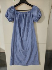 Zara Dress Womens XS Blue Off Shoulder Mini Midi Short Sleeve Stripe Shift Tunic