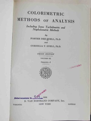 Colorimetric methods of analysis: Including some turbidimetric and nephelometric