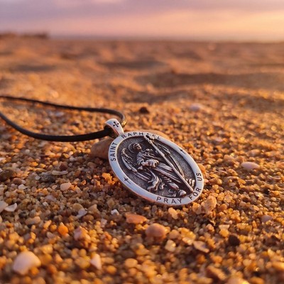 925 Sterling Silber Halskette beidseitig Heiliger Raffael