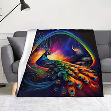Vibrant Peacock  Cosmic Swirl Design 3D All Over Print Blanket