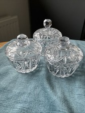 Set Of 3 Cut Glass Bowls With Lids For Dressing Table ideal for tricklets