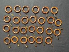 26 Pack Wooden Curtain Rod Rings with Drapery Clips Farmhouse Beech Wood