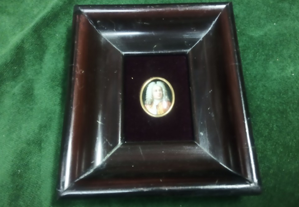 Peinture Miniature Antique Sur Porcelaine - Portrait D'un Homme âgé, Huile Faite Main