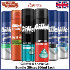 Gillette 6 Shave Gel Bundle 200ml Fusion, Charcoal, Moisture, Classic, Sensitive 99.75 per litre