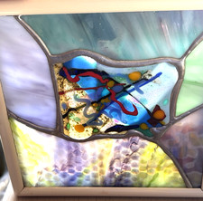 Stained Glass Sun Catcher Multi Color Square Framed 6 In Handcrafted