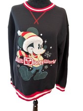 Walt Disney World Mickey Mouse Christmas Sweatshirt Holiday Black Crewneck Sz M