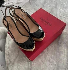 Valentino Garavani black patent leather sandals espadrilles wedges  size 4