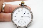 F Antique Omega Open Face Gun Metal Pocket Watch, Running