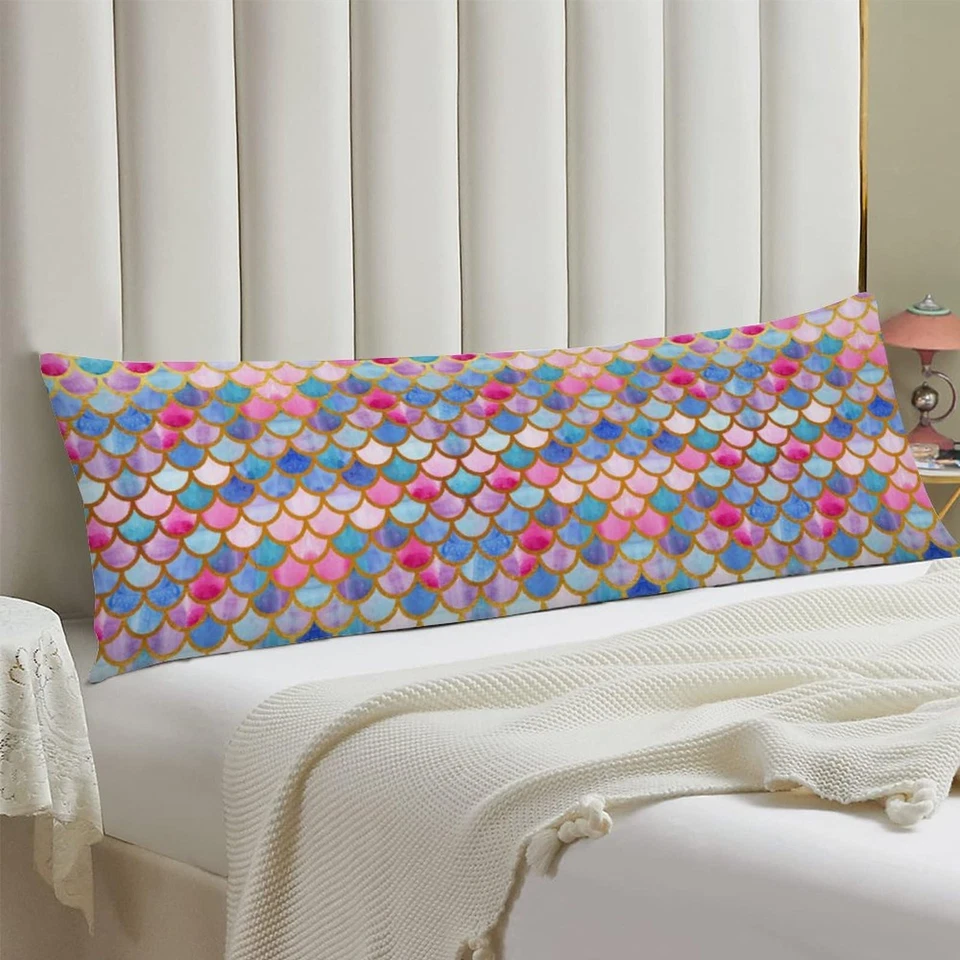 Funda de Almohada Cuerpo Azul Rosa, Colorida Sirena Pez Escamas Linda Cola Animal Sca... Foto 2 de 4