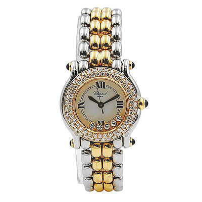 Chopard 26mm Happy Sport Five Diamond 18K Gold / Steel Watch w/White Dial & Diam