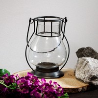 Laterne Aus Metall, Silber-Grau, ÖLlampe, Windlicht, Kerzenhalter