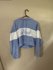 Victoria's Secret PINK Women s Cropped Lightweight Hoodie Blue/white Size Large
