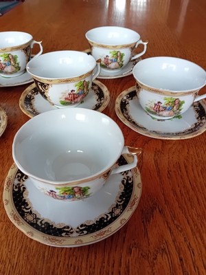 Yamasen Japanese Gold Collection 6 teiliges feines Porzellan Teeservice Pastoralszene