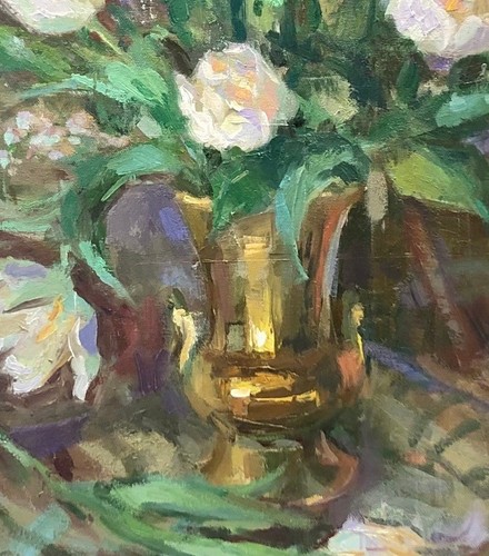 Pintura al óleo de tulipanes blancos: arte impresionista floral bodegón - Imagen 7 de 8