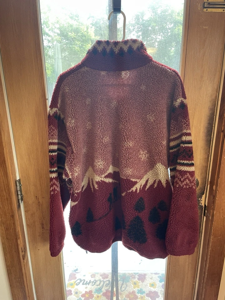 VTG Woolrich Men's Red Fleece All Over Graphic Size Large Made in USA 1/2 Zip - Image 3 of 4