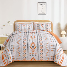Boho Aztec Quilt Set Queen Size 3 Pieces Terracotta Ultra Soft Lightweight Fall