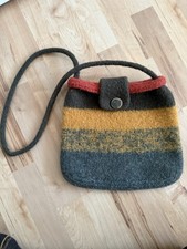 Handmade Felted Wool Crossbody Bag Purse Boho Chic Button Multi Color