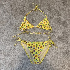 Y2K Vintage Victoria's Secret Bikini Swimsuit Set Large Yellow Hearts Swimwear