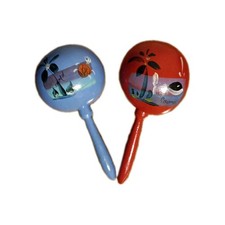 2 Vintage Hand Painted Mexican Maracas Gourd Shaker Music Cozumel 9   Blue Red