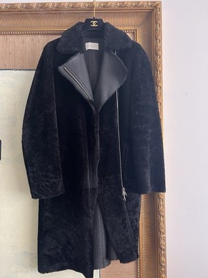 Sandro 1 Real Shearling Black Coat S Small Fur Leather Biker Motorcycle Jacket