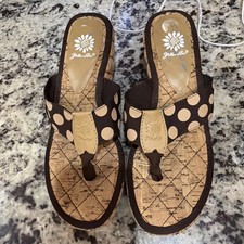 Yellow Box Platform Sandals Brown Polka Dot Thong Sandals Women's 7 Y2K Boho