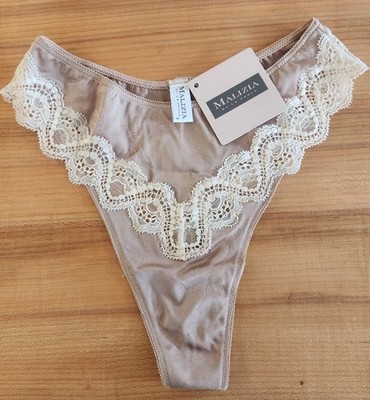 NWT Vintage Malizia by La Perla Nude Lace Thong Size 3/Medium 