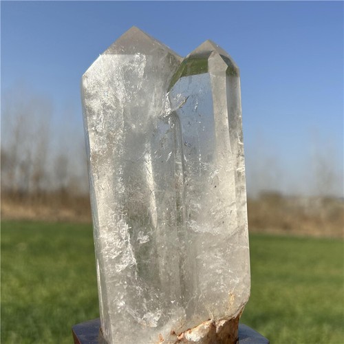 0.84LB Natural Clear quartz Obelisk Quartz Crystal Wand Point Tower Decor +Stand - Picture 5 of 12