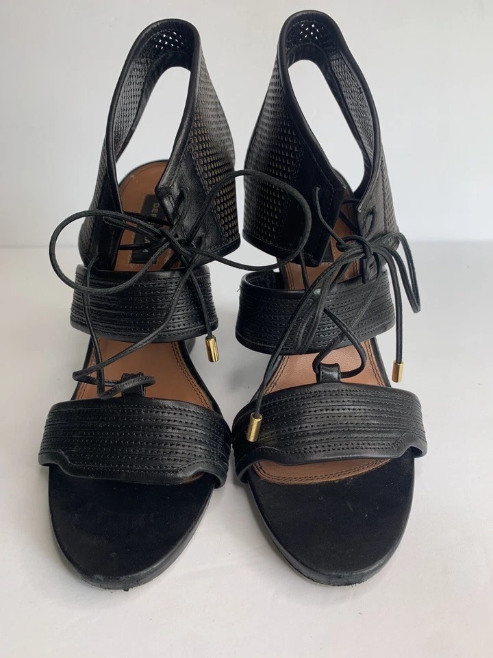 Sandalias de cuña Derek Lam talla 9 de cuero negro Brooklyn con cordones recortadas alpargata Foto 2 de 4