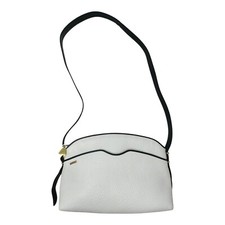 80s Koret White Leather Shoulder Bag Navy Trim USA Made Gold Logo 12" Vintage