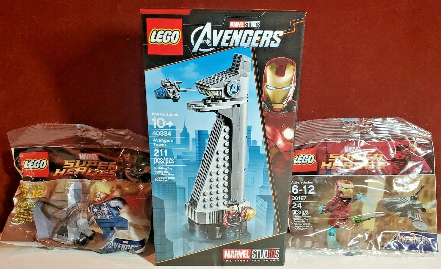 NEW SEALED Lego Marvel Avengers Tower (40334) & (2) Marvel Polybags 260+ Pieces