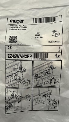 Hager ZZ45WAN2PP RJ45 Buchse in Patch/Patch Ausführung 180° für WAN, CAT 6A,IP20