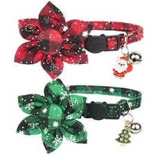 Christmas Cat Collars with Flower Bell, 2 Pack Breakaway 7.5"- 10.5" Floral