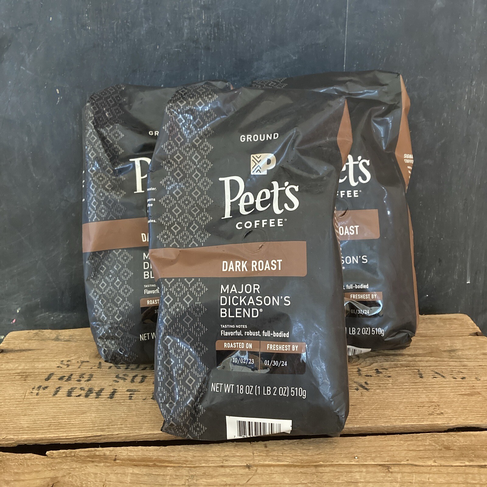 3x Peet's Coffee Dark Roast Ground Coffee Major Dickason's Blend 18oz