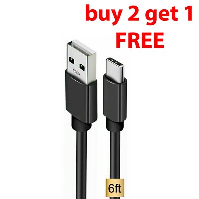 USB C Type-C Fast Charging Data SYNC Charger Cable Cord 6ft Black For Android