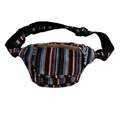 Blue Cotton Fanny Pack Adjustable Multiple Pockets Unisex  display picture 1