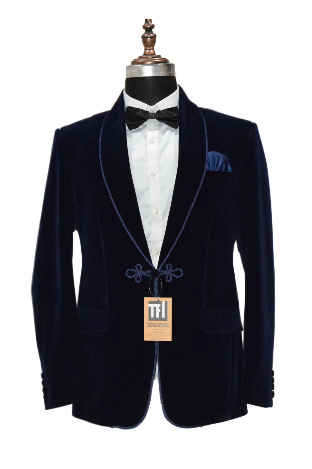 Men's navy blue blazer smoking jacket for wedding party