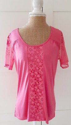  Freemans Linea Tesini Ladies Pink Lace Blouse T-shirt Top Size 10 NEW