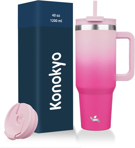 40 Oz Tumbler with Handle and 2 Straws,2 in 1 Lid Insulated Water Bottle Stainle