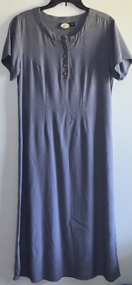 Tommy Bahama Medium Dress Maxi Short Sleeve Silk Mineral Washed Denim Blue  VTG
